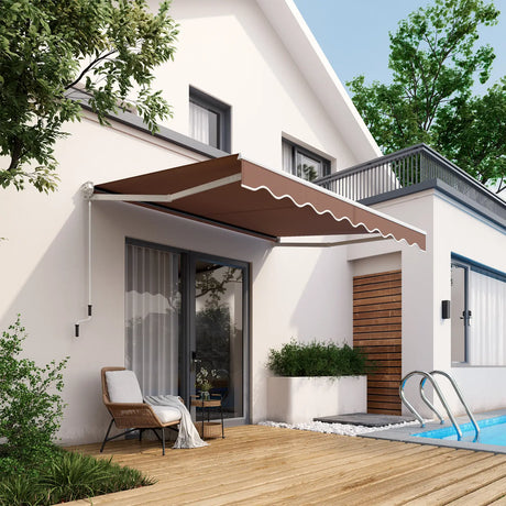 10 x 8.2 Feet Retractable Awning with Easy Opening Manual Crank Handle-Coffee