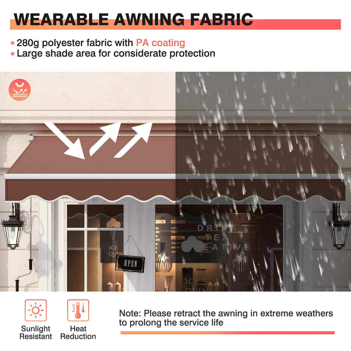 10 x 8.2 Feet Retractable Awning with Easy Opening Manual Crank Handle-Coffee