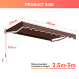 10 x 8.2 Feet Retractable Awning with Easy Opening Manual Crank Handle-Coffee