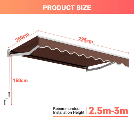 10 x 8.2 Feet Retractable Awning with Easy Opening Manual Crank Handle-Coffee