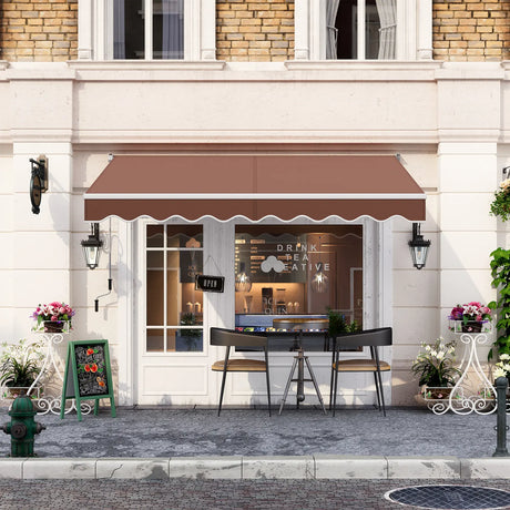 10 x 8.2 Feet Retractable Awning with Easy Opening Manual Crank Handle-Coffee