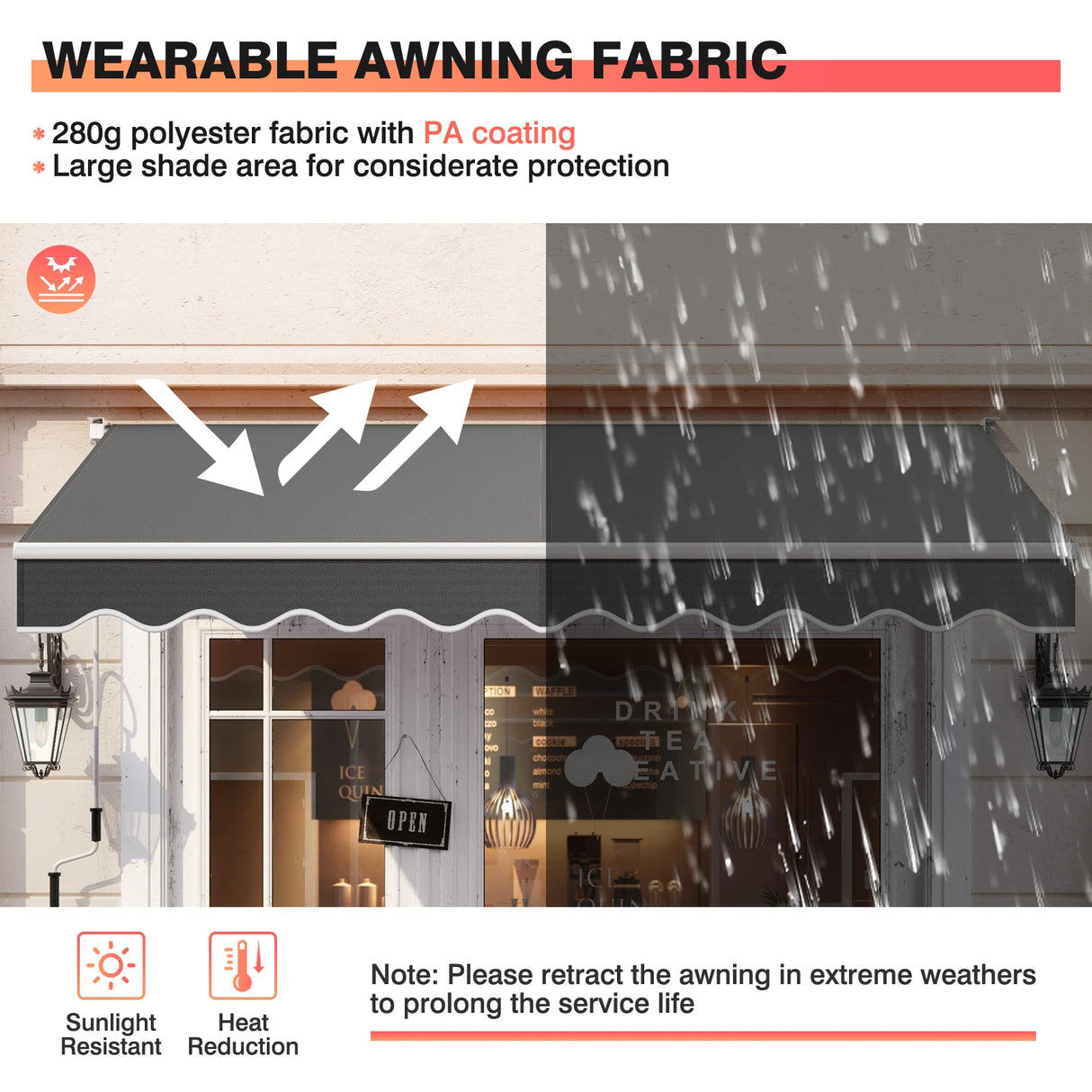 Folding balcony terrace awning 295 x 250 cm