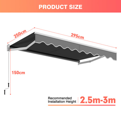 Folding balcony terrace awning 295 x 250 cm