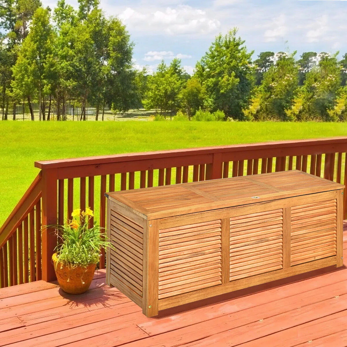 Wood Storage Box with Large Storage Space for Patio & Backyard