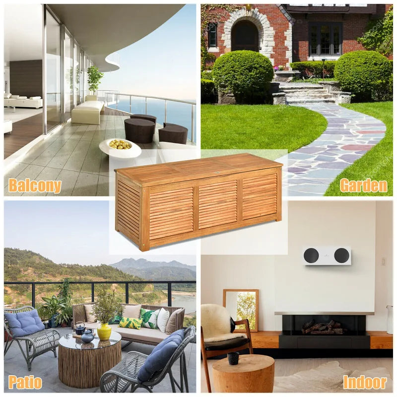 Wood Storage Box with Large Storage Space for Patio & Backyard