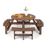 Patio 8 Seat Wood Picnic Dining Seat Bench Set