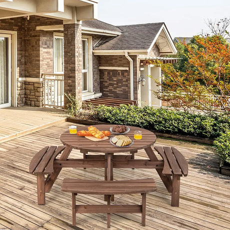 Patio 8 Seat Wood Picnic Dining Seat Bench Set