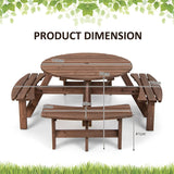 Patio 8 Seat Wood Picnic Dining Seat Bench Set