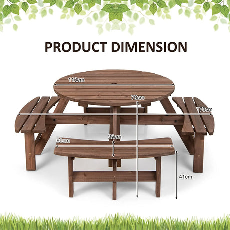Patio 8 Seat Wood Picnic Dining Seat Bench Set