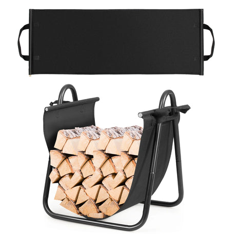 Firewood Rack Log Wood Storage Holder with Canvas Tote Carrier
