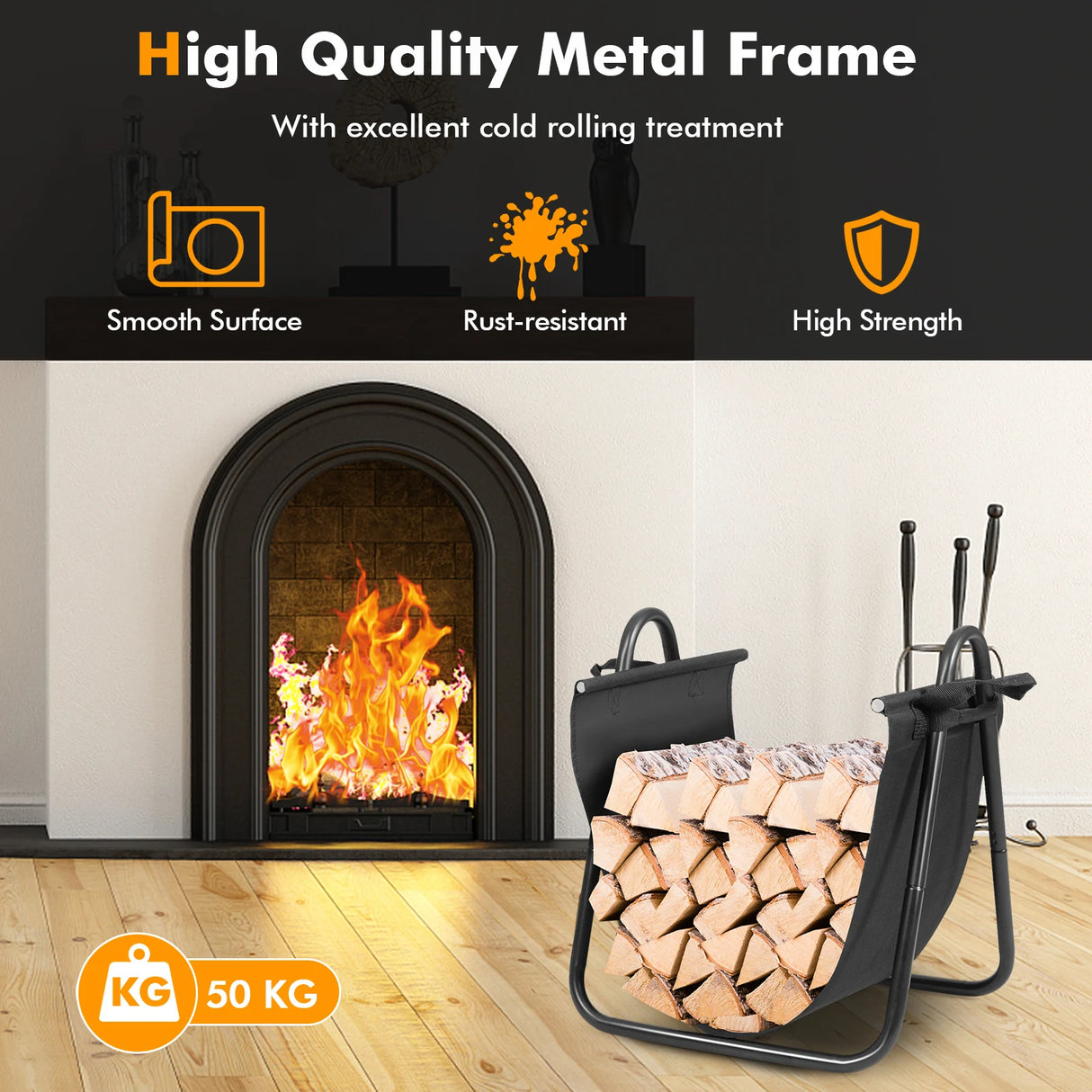 Firewood Rack Log Wood Storage Holder with Canvas Tote Carrier