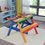 Kids Solid Wood Picnic Table Set with Umbrella