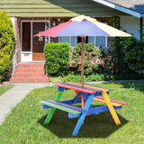 Kids Solid Wood Picnic Table Set with Umbrella