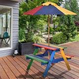 Kids Solid Wood Picnic Table Set with Umbrella