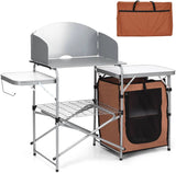 Folding Camping Table with Storage &amp; Windscreen for BBQ &amp; Party-Coffee
