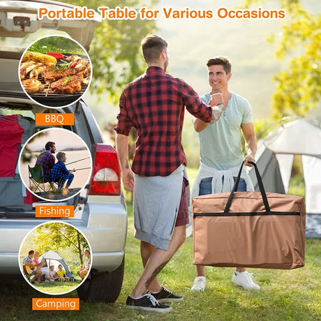 Folding Camping Table with Storage &amp; Windscreen for BBQ &amp; Party-Coffee