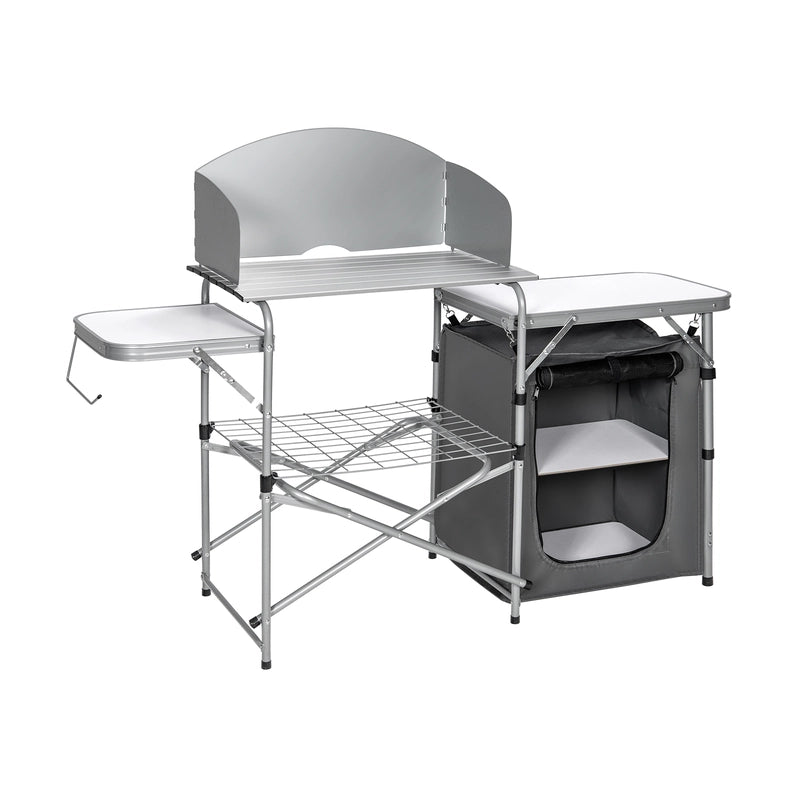 Folding Camping Table with Storage &amp; Windscreen for BBQ &amp; Party-Gray