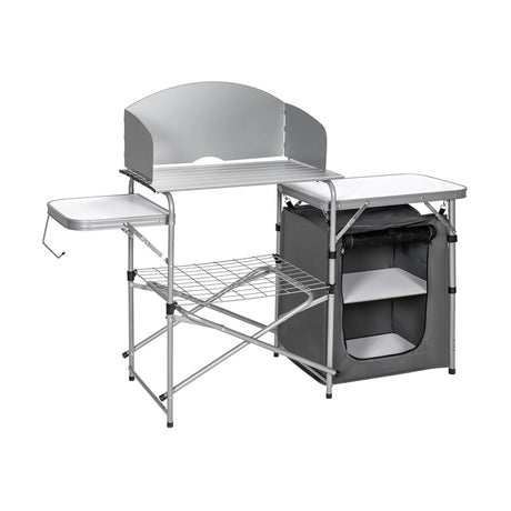 Folding Camping Table with Storage &amp; Windscreen for BBQ &amp; Party-Gray