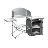 Folding Camping Table with Storage &amp; Windscreen for BBQ &amp; Party-Gray