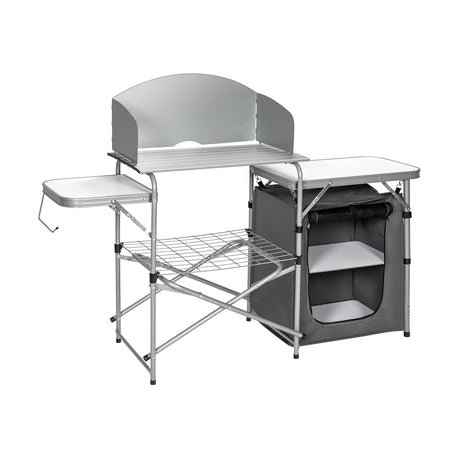 Folding Camping Table with Storage &amp; Windscreen for BBQ &amp; Party-Gray