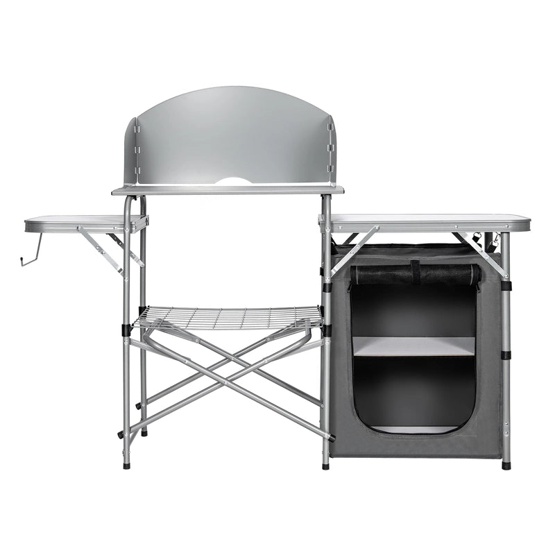 Folding Camping Table with Storage &amp; Windscreen for BBQ &amp; Party-Gray