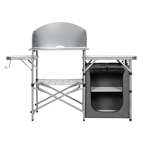 Folding Camping Table with Storage &amp; Windscreen for BBQ &amp; Party-Gray