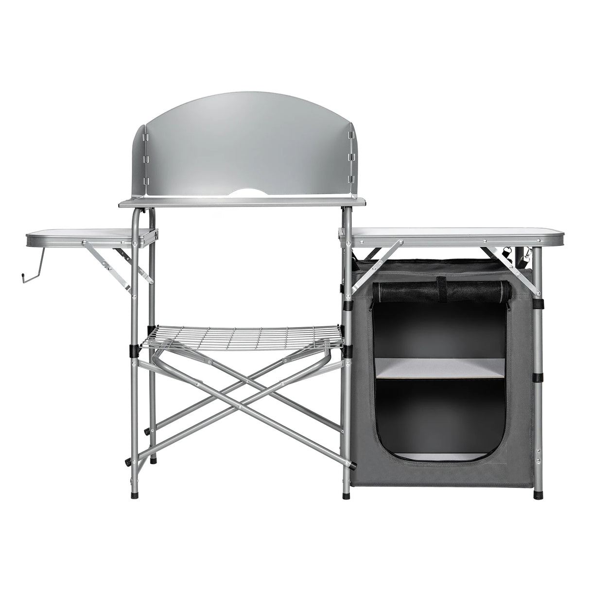 Folding Camping Table with Storage &amp; Windscreen for BBQ &amp; Party-Gray