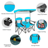 Double Folding Camping Chair with Canopy and Armrests-Blue