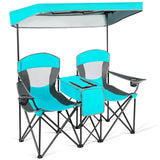 2-Person Folding Canopy Chairs with Sun Shade for Beach