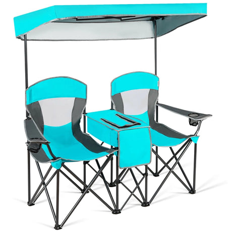 2-Person Folding Canopy Chairs with Sun Shade for Beach