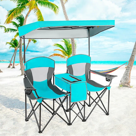2-Person Folding Canopy Chairs with Sun Shade for Beach