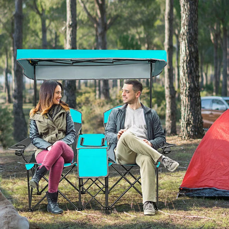2-Person Folding Canopy Chairs with Sun Shade for Beach