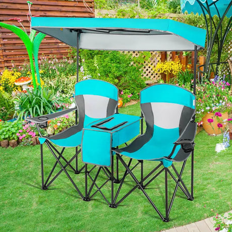 2-Person Folding Canopy Chairs with Sun Shade for Beach