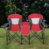 Double Folding Camping Chair with Canopy and Armrests-Red