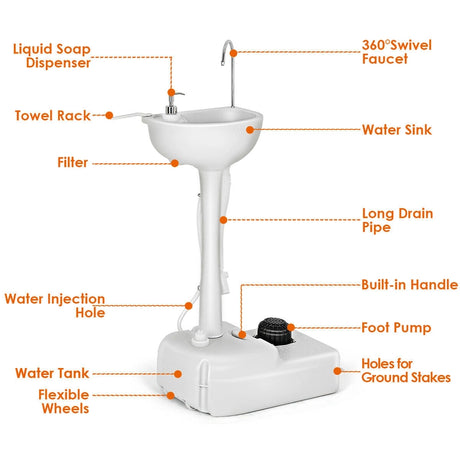 Portable Hand-Wash Basin with Rolling Wheels for Camping & Party
