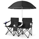 Folding Camping Loveseat  with Removable Umbrella & Cupholder for Picnic