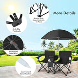 Folding Camping Loveseat  with Removable Umbrella & Cupholder for Picnic