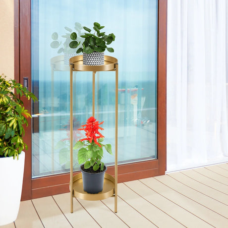 Round metal flowerbed with 2 levels decorative high