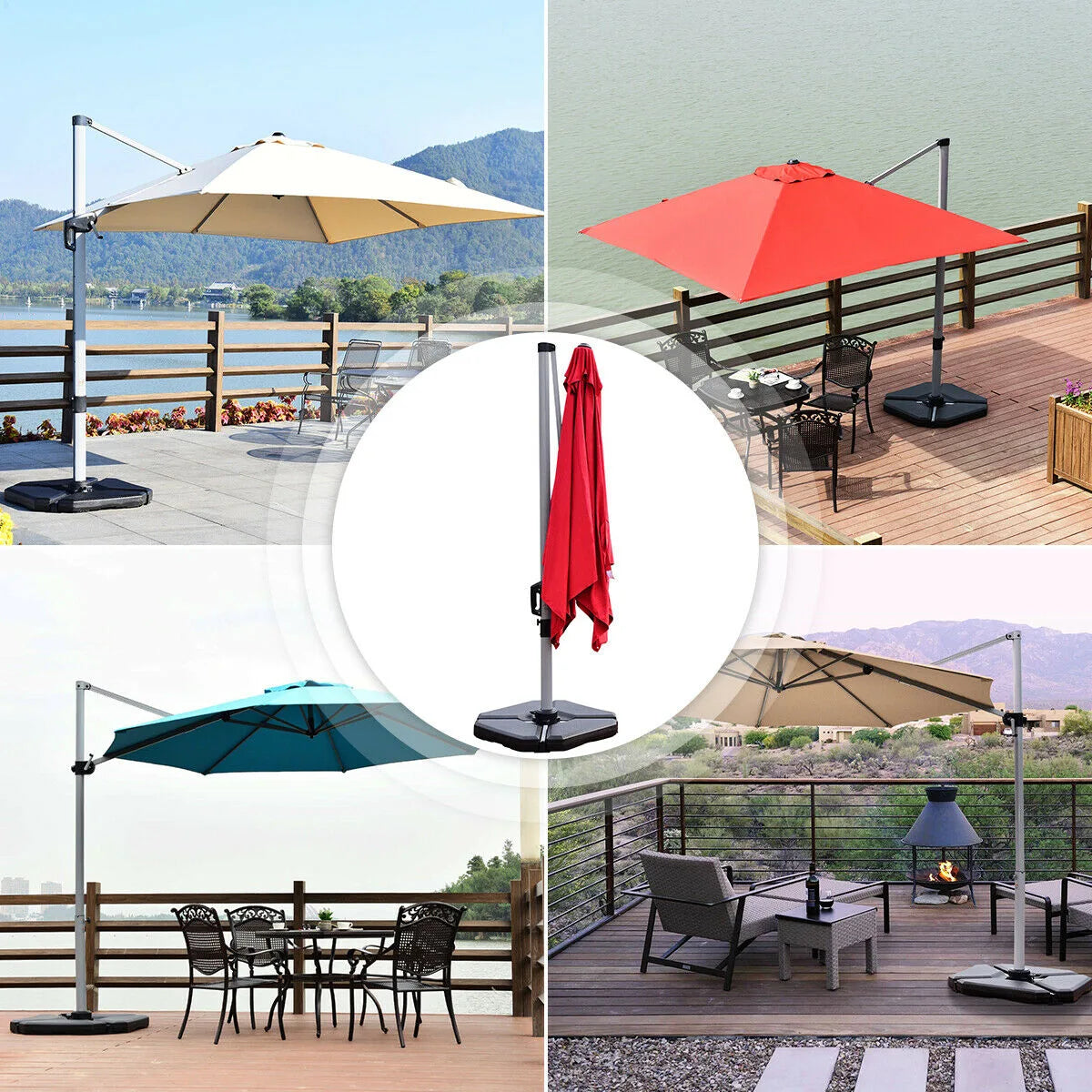 4 Pieces Cantilever Umbrella Base with Concave Handles