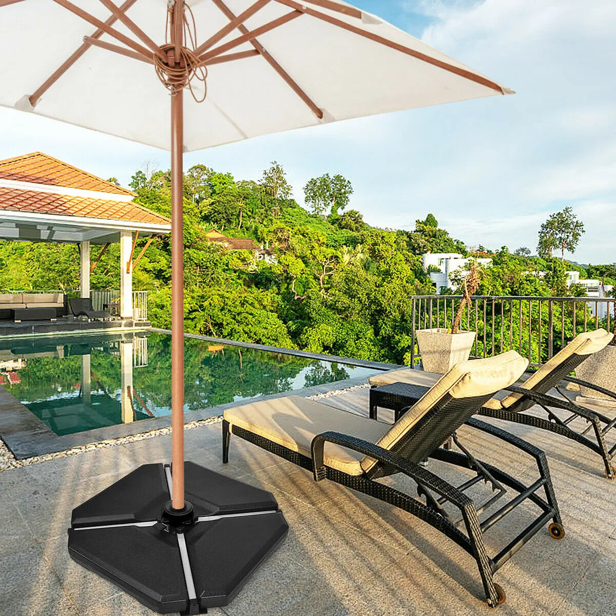 4 Pieces Cantilever Umbrella Base with Concave Handles