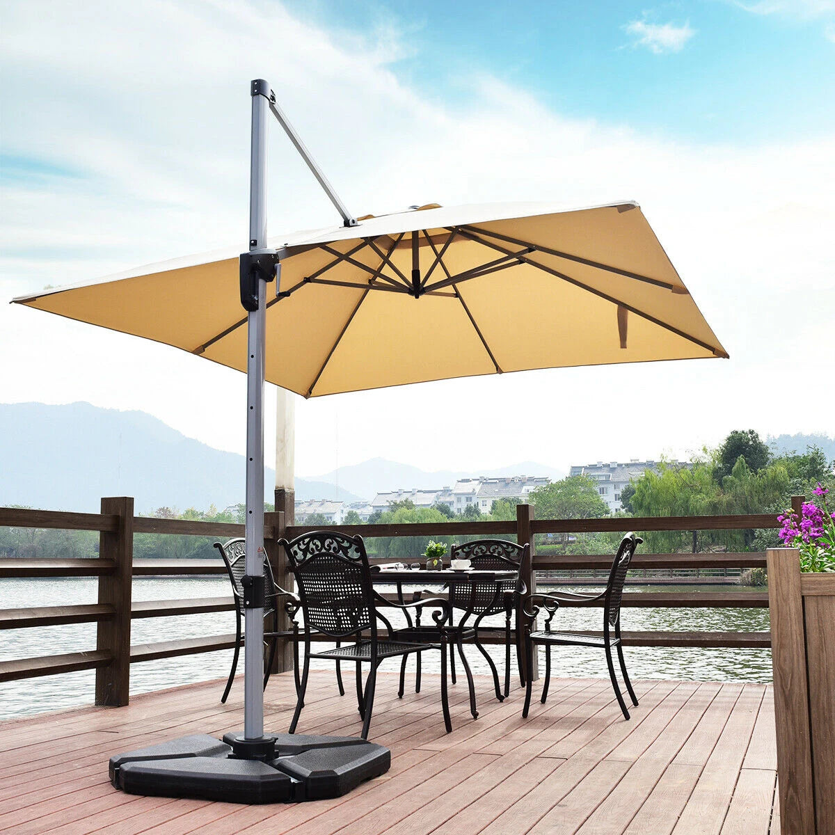 4 Pieces Cantilever Umbrella Base with Concave Handles
