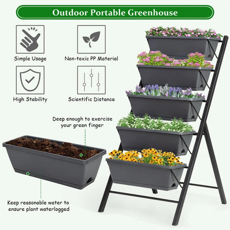 5-Tier Vertical Planter with Drainage Hole for Garden