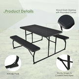 Foldable Picnic Table and Bench Set with Metal Frame and All Weather-resistant Surface for Backyard-Black