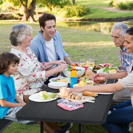Foldable Picnic Table and Bench Set with Metal Frame and All Weather-resistant Surface for Backyard-Black