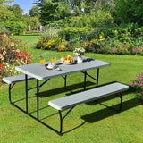Indoor and Outdoor Folding Picnic Table Bench Set with Wood-like Texture-Gray