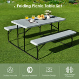 Indoor and Outdoor Folding Picnic Table Bench Set with Wood-like Texture-Gray