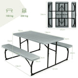 Indoor and Outdoor Folding Picnic Table Bench Set with Wood-like Texture-Gray