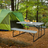 Indoor and Outdoor Folding Picnic Table Bench Set with Wood-like Texture-Gray