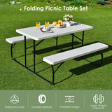 Foldable Picnic Table and Bench Set with Metal Frame and All Weather-resistant Surface for Backyard-Black