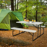 Foldable Picnic Table and Bench Set with Metal Frame and All Weather-resistant Surface for Backyard-Black